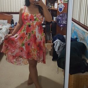 Multicolored hi low prom dress